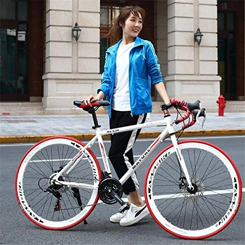 Road Bike : HZZ-Z Student Bicycle 27-inch MZ-C30 Aluminum Money Load Bike Double Disc Brake 700C Variable Speed ​​27 Speed ​​(Sporting Goods) Sunshine20 (Color : White Red)