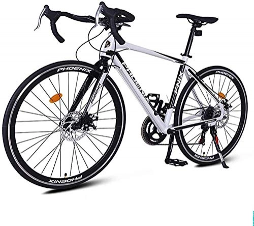 Road Bike : IMBM Adult Road Bike, Lightweight Aluminium Bicycle, City Commuter Bicycle with Dual Disc Brake (Color : White)