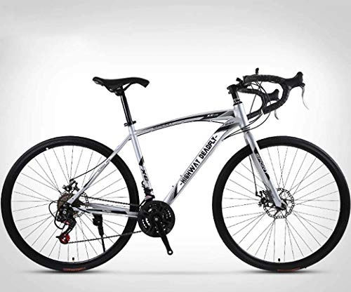 Road Bike : JIAWYJ YANGHAO-Adult mountain bike- 26-Inch Road Bicycle, 24-Speed Bikes, Double Disc Brake, High Carbon Steel Frame, Road Bicycle Racing, Men's and Women Adult-Only YGZSDZXC-04 (Color : Silver)