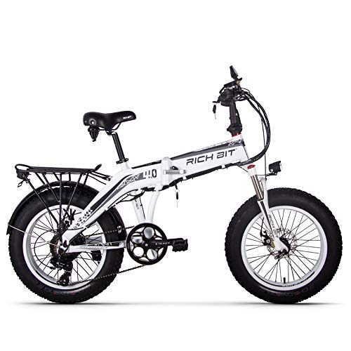 Road Bike : JIMAI RT-016 New Hot Electric Bike 7 Speeds Fat Tire Ebike 48V 8Ah Snow Bicycle 20 INCH Bike Power Lithium Battery with Disc Brake And Front Suspension Fork (White)