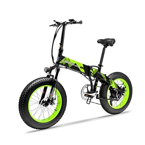 Road Bike : JPFCAK, 20 Inch Electric Folding Mountain Bike, 20 * 4 Wheel, 500W Motor, 5 Power Assist, 7-speed Shift, Panasonic Lithium-ion Battery, Youth Off-road Bicycle, Battery Life 60-110km, Green-48V12.8ah