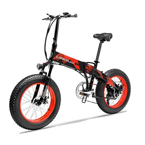 Road Bike : JPFCAK, 20 Inch Electric Folding Mountain Bike, 20 * 4 Wheel, 500W Motor, 5 Power Assist, 7-speed Shift, Panasonic Lithium-ion Battery, Youth Off-road Bicycle, Battery Life 60-110km, Red-48V10.4ah