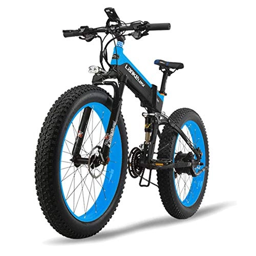 Road Bike : JPFCAK, Electric, Bicycle, Folding, Mountain, Bicycle, 10cm Snow Tire, All-terrain Folding Electric Vehicle, 500W Motor, 5-speed Bicycle, Blue-48V10ah