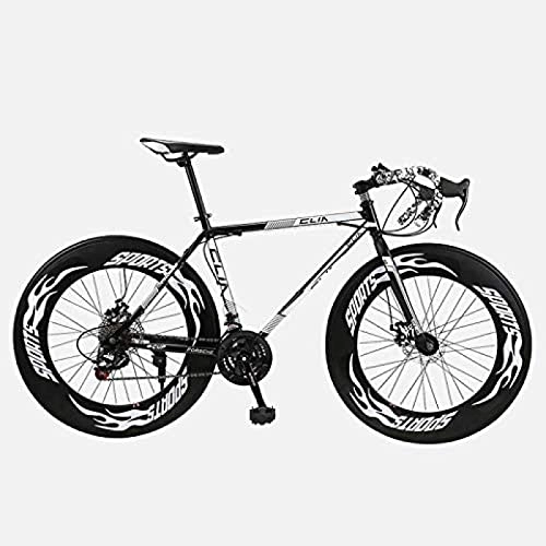 Road Bike : JWCN Road Bicycle, 26 Inches 27-Speed Bikes, Double Disc Brake, High Carbon Steel Frame, Road Bicycle Racing, Men's and Women Adult, White, Uptodate