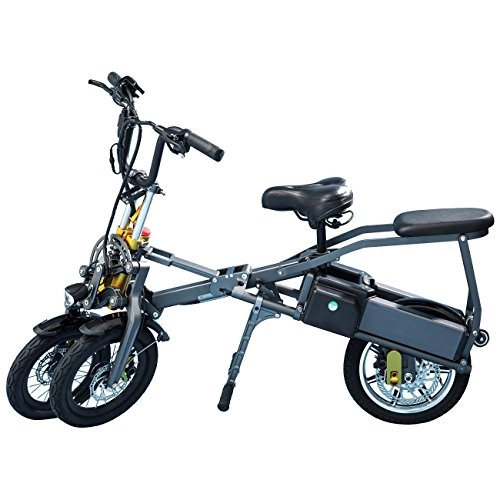 Road Bike : JX003 B1STD 14 Inch One-Second Folding All-electric Tricycle Bike Scooter, 3 Gear, Brushless Motor 250W, Lithium Battery 36V 10.4Ah with Hydraulic Brake for Adults / Children (2 batteries (38 miles))