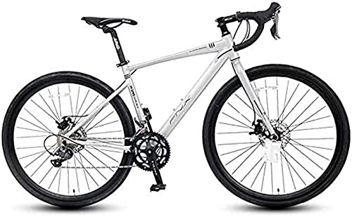 Road Bike : JYTFZD WENHAO Adult road bike, 16 speed racing bike student, lightweight aluminum road bikes with hydraulic disc brakes, 700 * 32C tires (Color:Grey, Size:Bent Handle) (Color : Silver)