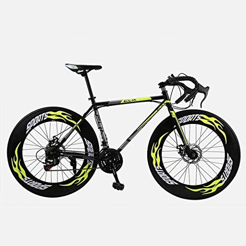 Road Bike : JYTFZD WENHAO Road Bicycle, 26 Inches 27-Speed Bikes, Double Disc Brake, High Carbon Steel Frame, Road Bicycle Racing, Men's and Women Adult (Color : Yellow)
