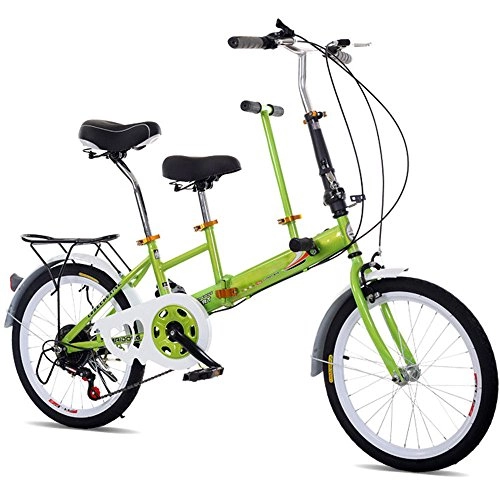 Road Bike : KAHE2016 20" Portable Folding Wheel Tandem Bike Family Bicycle High Carbon Steel 2 Seater Double Kids Baby Parents 7 Speed (green)