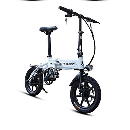 Road Bike : KASIQIWA Electric Folding Bicycle, Ultra-Light 14 inch Wheel 36V Lithium Battery with Anti-theft lock LED headlights + Horn Adjustable Height Mini Bike for Adult, White
