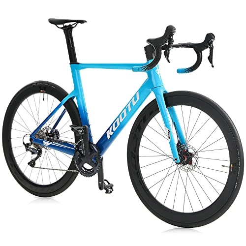 Road Bike : KOOTU Road Bike for Adult T800 Carbon Fiber Frame Racing Bicycle, 700C Racing Bicycle with Shimano ULTEGRA R8020 Hydraulic Disc Brake 22 Speeds Bicycle, 28C Tire and Fizik Saddle (Blue, 51cm)
