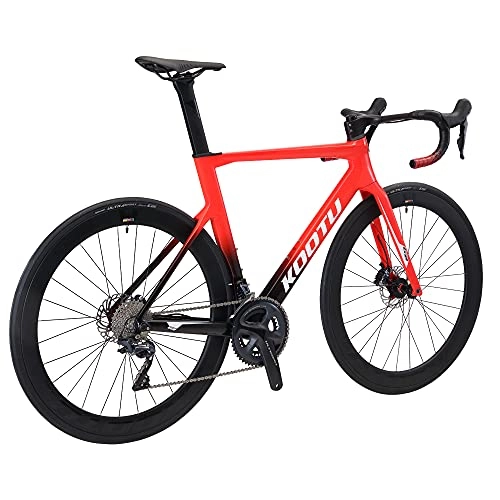Road Bike : KOOTU Road Bike for Adult T800 Carbon Fiber Frame Racing Bicycle, 700C Racing Bicycle with Shimano ULTEGRA R8020 Hydraulic Disc Brake 22 Speeds Bicycle, 28C Tire and Fizik Saddle (Red, 51cm(20inch))