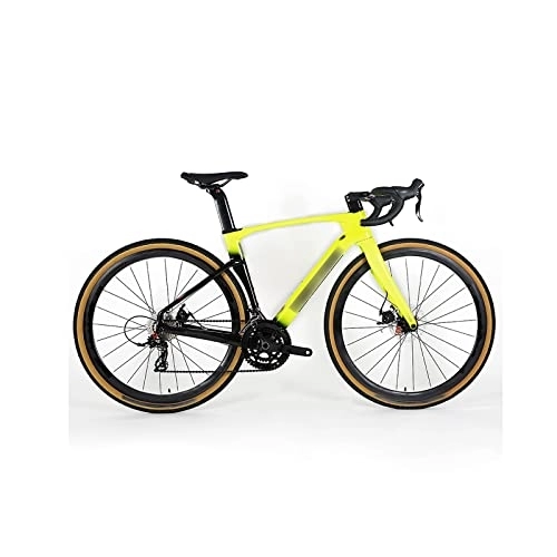 Road Bike : KOWMzxc Bikes for Men Carbon Fiber Gravel Road Bike 24 Speed Line Pulling Hydraulic Disc Brake Fully Hidden Cable Carbon Frame Cool Design (Color : Yellow)