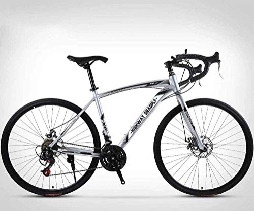 Road Bike : KRXLL 26-Inch Road Bicycle 24-Speed Bikes Double Disc Brake High Carbon Steel Frame Road Bicycle Racing Men s And Women Adult-Only-Silver