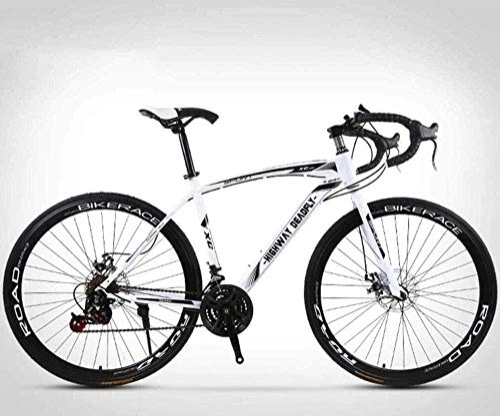 Road Bike : KRXLL 26-Inch Road Bicycle 24-Speed Bikes Double Disc Brake High Carbon Steel Frame Road Bicycle Racing Men s And Women Adult-Only-White