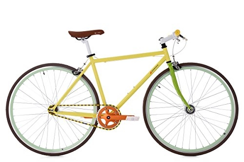 Road Bike : KS Cycling Fixie Fitness Bike 28" Essence Yellow Fixed Gear 47 cm