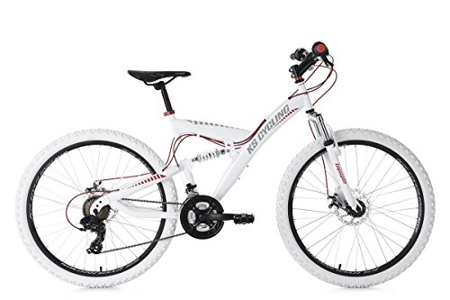 Road Bike : KS Cycling Full Suspension Mountain Bike 26" Topspin White-Red 21 Gear