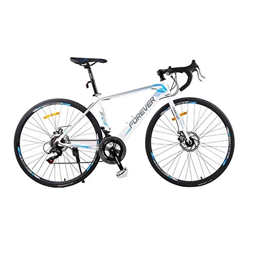 Road Bike : KUQIQI Bicycle, 14-speed Aluminum Alloy Road Bike, Double Disc Brake Racing, Male And Female Students Bicycle, 700C Wheels (Color : White blue, Size : 26 inches)