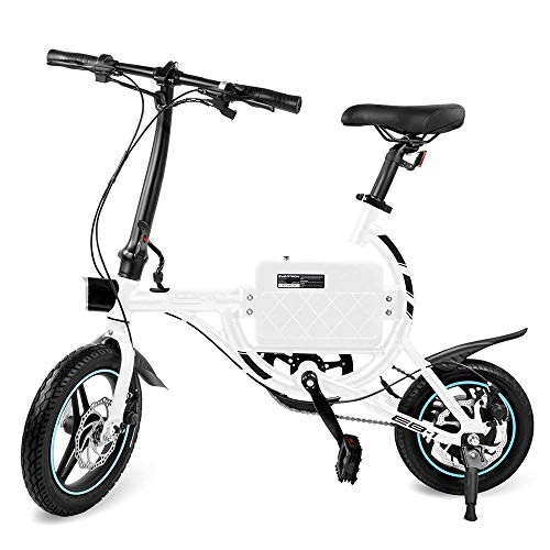 Road Bike : KY&cL Classic Lightweight Aluminum Folding eBike with High-Torque 250W Motor and Dual Disc Brakes; Electric Bike with Pedal-Assist and Swappable Bike Seats, White