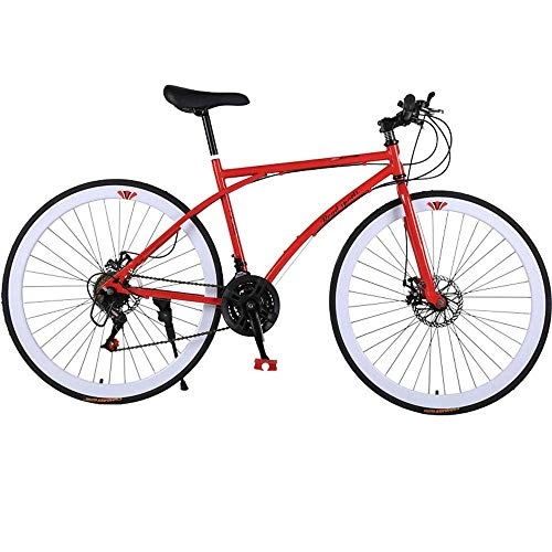 Road Bike : L.BAN Men's and Women's Road Bicycles, 26-inch Bicycles, Adult-only, High Carbon Steel Frame, Road Bicycle Racing, Wheeled Road Bicycle Double Disc Brake Bicycles (Red)