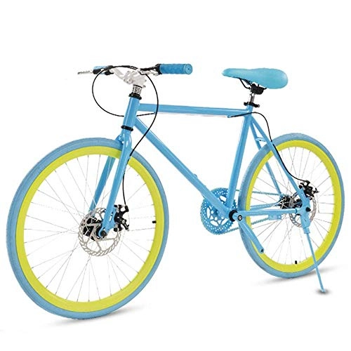 Road Bike : L.BAN Road Bike For Men And Women, Simple Bicycle, Adult Women's Bicycle, Student Men's Double Disc Brake Sports Car, 26 / 24 Inch Two, Pneumatic Racing(Blue And Green)