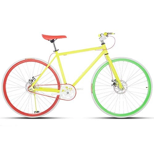 Road Bike : L.BAN Road Bike For Men And Women, Simple Bicycle, Adult Women's Bicycle, Student Men's Double Disc Brake Sports Car, 26 / 24 Inch Two, Pneumatic Racing(Red, Green And Yellow)