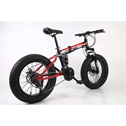 Road Bike : L&LQ 20" Alloy Folding Mountain Bike 27 Speed Dual Suspension 4.0Inch Fat Tire Bicycle Can Cycling On Snow, Mountains, Roads, Beaches, Etc, Blackred