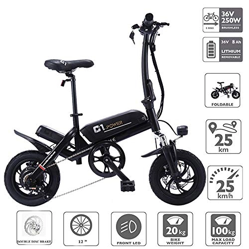 Road Bike : L&U Folding electric bikes, adults 36V 8A E bike, disc brakes electric bicycles for adults women and men, 250W, Black