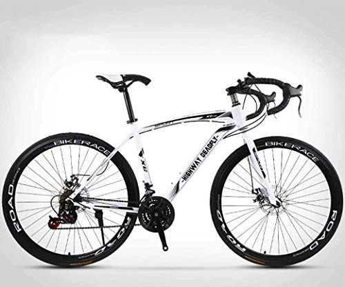 Road Bike : LAMTON 26-Inch Road Bicycle, 24-Speed Bikes, Double Disc Brake, High Carbon Steel Frame, Road Bicycle Racing, Men's And Women Adult-Only (Color : White)