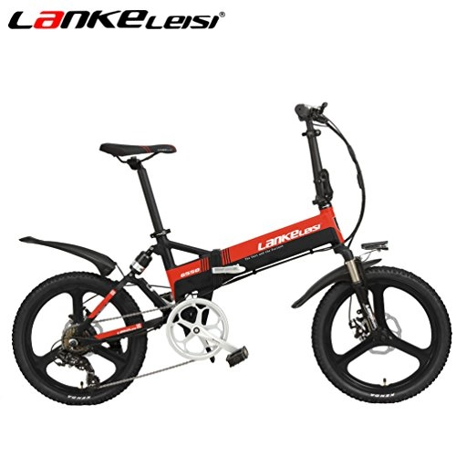 Road Bike : Lankeleisi G550with Advanced Configuration Electric Bike20Inch 240W 48V / 10AH lithium battery E-Bike7Speed Folding Bike Full Suspension Files -5, Black-Red