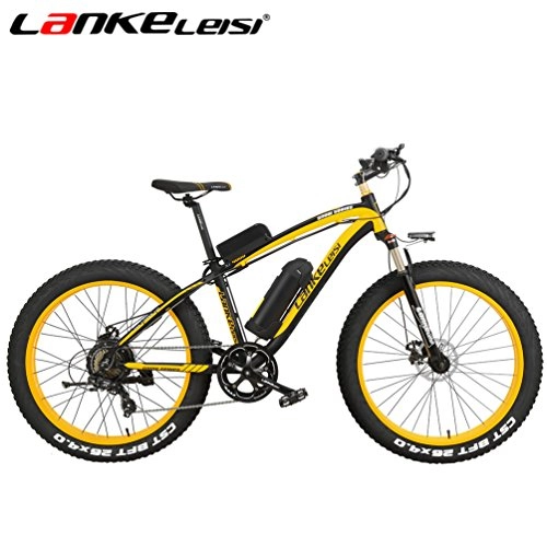 Road Bike : Lankeleisi Lithium Battery Large Mountain Bike Tires Engine 500W 48V 7Speed Bike xf4000Snow e-vlo Electric Mountain Bike, Noir-Jaune