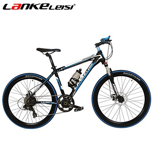 Road Bike : LANKELEISI MX3.8 26Inch e Bike 48V Battery Motor 240Watt Lithium Electric Bike Full Suspension Mountain Electric Bicycle (Black-Blue)