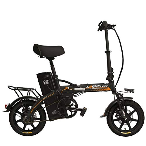 Road Bike : LANKELEISI R9 Portable 14 Inches Folding Pedal Assist Electric Bike, 48V 23.4Ah Strong Lithium Battery, Integrated Wheel, Suspension EBike, Pedelec. (Orange, Upgraded + 1 Spare Battery)