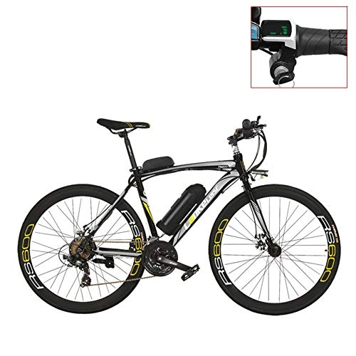 Road Bike : LANKELEISI RS600 700C Electric Bike, 36V 20Ah Battery, Both Disc Brake, Aluminum Alloy Frame, Endurance Up To 70km, 20-35km / h, Road Bicycle. (Grey-LED, Standard)