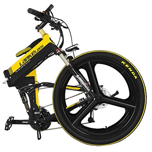 Road Bike : Lankeleisi XT750with System Advanced Integrated Wheel Folding 26Inch Electric Bicycle 48V 240W Electric Lithium Full Suspension 7Speed Electric Bicycle Mountain Bike Motor for Adults / Cyclists, Noir-Jaune
