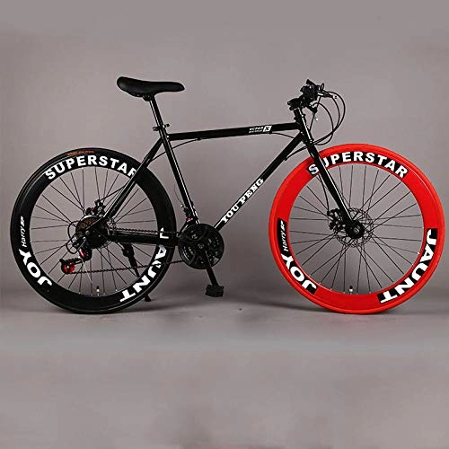 Road Bike : laonie Mountain Bicycle Fixed Gear Road Bike Speed Double Disc Brakes Men and Women 60 Knife Wheel sStudent Adult-Black red_21 speed
