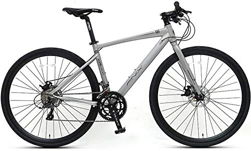 Road Bike : LAZNG Adult Road Bike, 16 Speed Student Racing Bicycle, Lightweight Aluminium Road Bike with Hydraulic Disc Brake (Color : Silver)