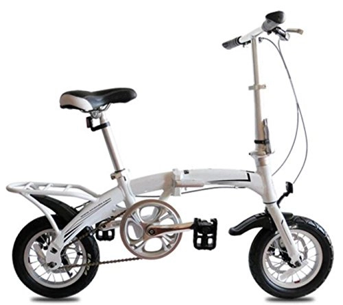 Road Bike : Leisure Bike 12 Inch Aluminum Alloy Double Disc Brake Children Folding Bicycle Adult Mini Student Bicycle, White-12in