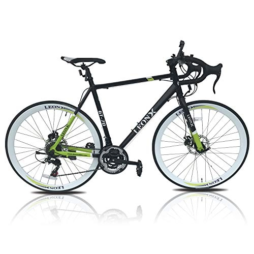 Road Bike : LEONX Road racing bike / bicycle 700c wheels & 21 gears lightweight 56cm frame white or black (black)