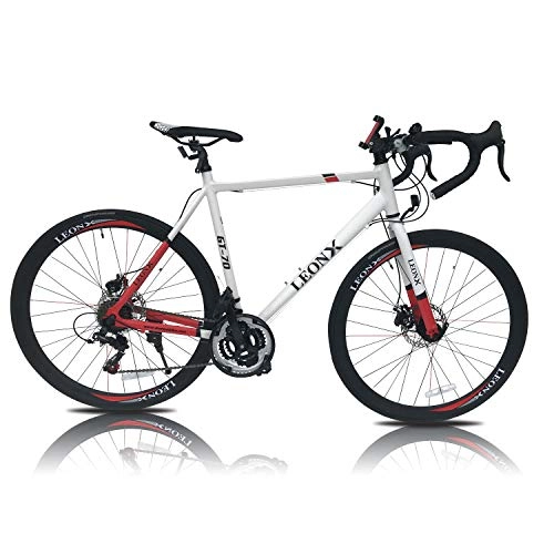 Road Bike : LEONX Road racing bike / bicycle 700c wheels & 21 gears lightweight 56cm frame white or black (white)