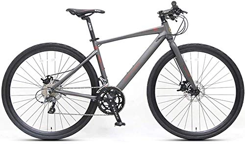 Road Bike : LEYOUDIAN Adult Road Bike, 16 Speed Student Racing Bicycle, Lightweight Aluminium Road Bike With Hydraulic Disc Brake, 700 * 32C Tires (Color : Gray, Size : Straight Handle)