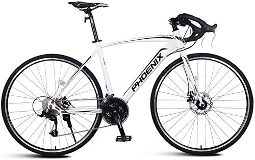 Road Bike : LEYOUDIAN Adult Road Bike, Men Racing Bicycle With Dual Disc Brake, High-carbon Steel Frame Road Bicycle, City Utility Bike (Color : White, Size : 21 Speed)