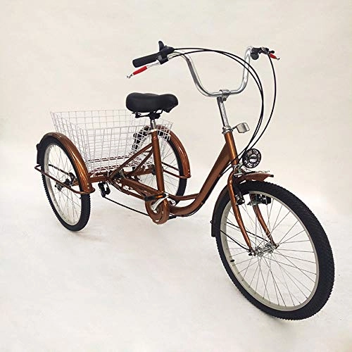 Road Bike : LianDu 24"6 Speed 3 Wheel Adult Bicycle Cruise Bike Hybrid Bike Tricycle Trike Tricycle Bike with Basket & Lamp (Bronze)