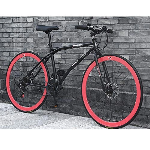 Road Bike : LIFHl 26 Inch Mountain Bike Variable Speed Dual Disc Brakes Bike Bike High Carbon Steel Full Suspension Road Bikes For Teenager, Office Worker, Students Unisex (Color : Red)