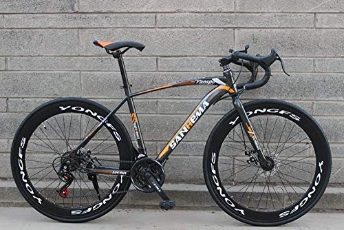 Road Bike : LIKEJJ Adult Road Bike, Men Racing Bicycle with Dual Disc Brake, High-carbon Steel Frame Road Bicycle, City Utility Bike 700c，21 speed-Black Orange
