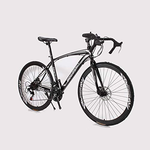 Road Bike : LIKEJJ Adult Road Bike, Men Racing Bicycle with Dual Disc Brake, High-carbon Steel Frame Road Bicycle, City Utility Bike 700c-Black and white_24 speed