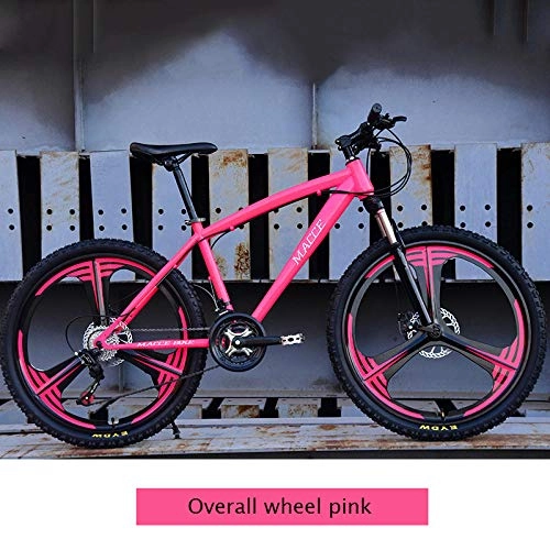 Road Bike : LIKEJJ Adult road bikes, dual disc brake men's racing bikes, high carbon steel frame road bikes, city utility vehicles 26 / 24 inches, 21 speed road bikes-Pink overall wheel_26