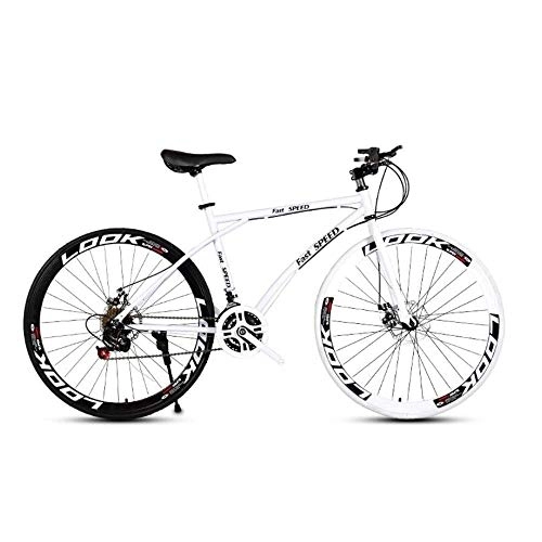 Road Bike : LRHD Men's And Women's Road Bicycles, 24-speed 26-inch Bicycles, Adult-only, High Carbon Steel Frame, Road Bicycle Racing, Wheeled Road Bicycle Double Disc Brake Bicycle (white) (Size : L)