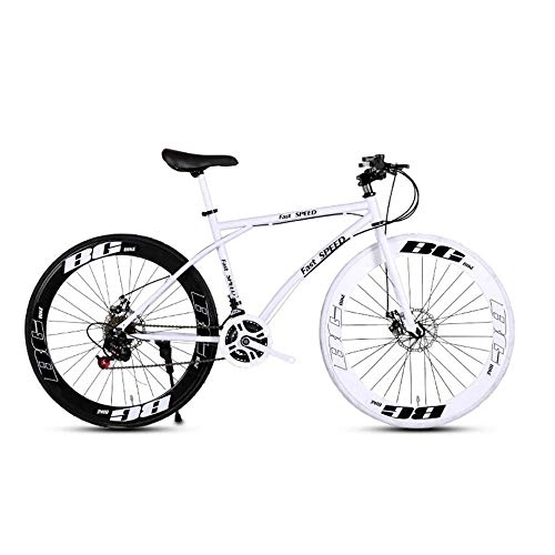 Road Bike : LRHD Men's And Women's Road Bicycles, 24-speed 26-inch Bicycles, Adult-only, High Carbon Steel Frame, Road Bicycle Racing, Wheeled Road Bicycle Double Disc Brake Bicycles (black And White)