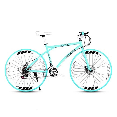 Road Bike : LRHD Men's And Women's Road Bicycles, 24-speed 26-inch Bicycles, Adult-only, High Carbon Steel Frame, Road Bicycle Racing, Wheeled Road Bicycle Double Disc Brake Bicycles (cyan White) (Size : L)
