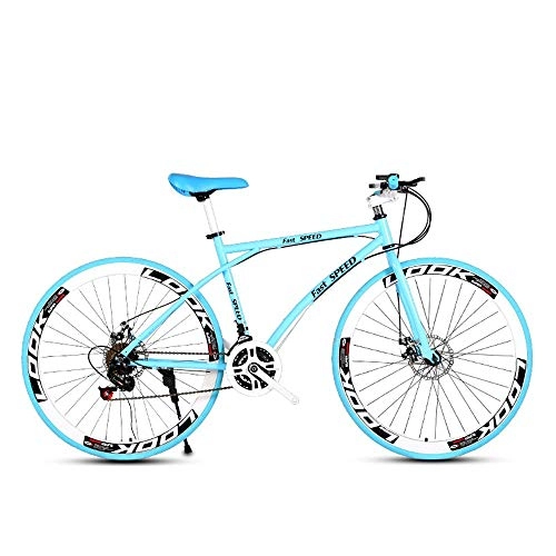 Road Bike : LRHD Men's And Women's Road Bicycles, 24-speed 26-inch Bicycles, Adult-only, High Carbon Steel Frame, Road Bicycle Racing, Wheeled Road Bicycle Dual-disc Brake Bicycles (blue) (Size : L)